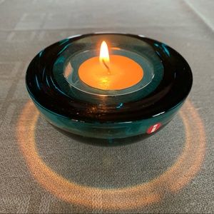 IITTALA glass tea candle holder, heavy and gorgeous color. Like new, no flaws.